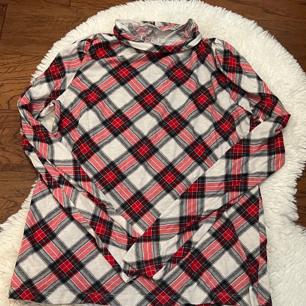 LOFT Red and Black Checkered Turtleneck